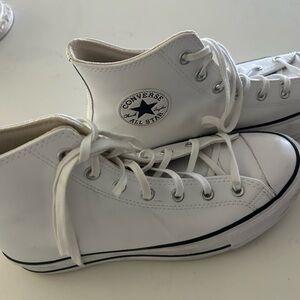 WHITE LEATHER 7.5 men’s or 9.5 women’s high top converse